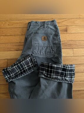 Carhartt Flannel Lined 32x28 Carpenter Men's Pants (B111-GVL) Gray Workwear